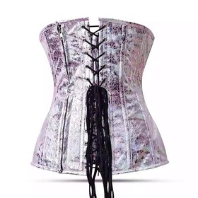 Silver Holographic Corset Shiny Metallic underbust Back Laces Waist Trainer
