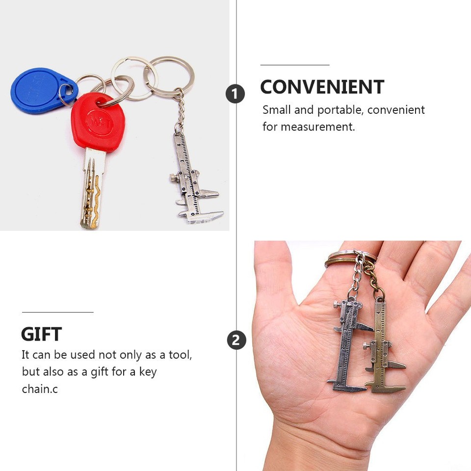 2Pcs Mini Caliper Keyring Silver Zinc Alloy Gauging Tool for Accurate ...