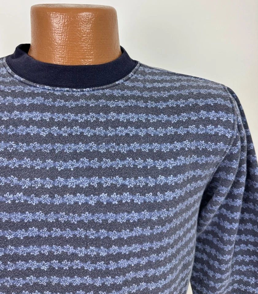 Sudadera Vintage Años 90 Estampado Floral JUVENTUD Mediana Azul Marino Cuello Redondo Hawaiano Surfista Foto 3 de 4