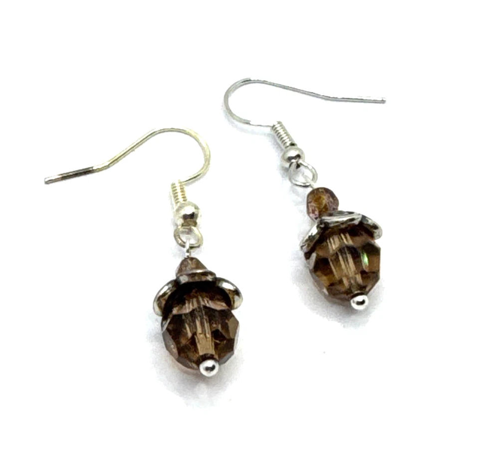 Pendientes de plata personalizados Brighton Glass Mountain cristal ámbar marrón cuentas Foto 4 de 4