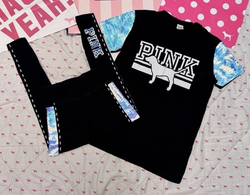 Victoria’s Secret PINK Mermaid Flip Sequin Set Top S Leggings XL Rare