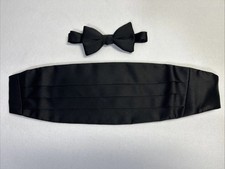VTG MEL HOWARD 27 - 48 100 Silk Cummerbund Bow Tie Black Satin Pleated Formal