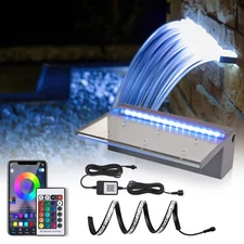12'' APP Control Pool Waterfall Spillway Acrylic Pond Fountain with RGB LED L...