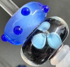 Set of 2 TROLLBEADS Blue Bud Bead RARE MUSEUM BEAD 2008 Flower of Dawn