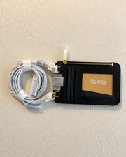 Authentic Michael Kors Black Leather Zip Card Holder Wallet Strap ID Window New