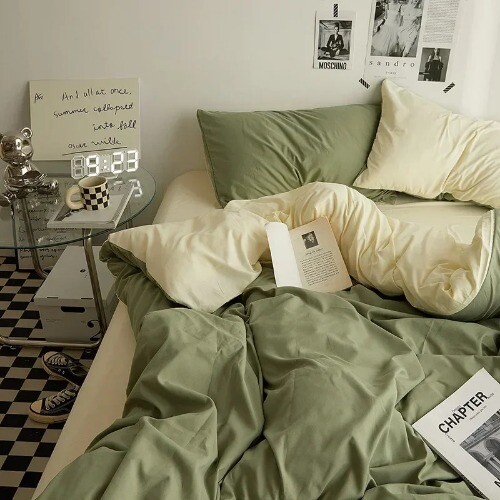 Double Washed Cotton Bettwäsche 4-teiliges Set Studentenwohnheim Bettwäsche Duvet Set - Bild 9 von 38