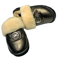 Michael Kors Metallic Leather Genuine Shearling lined Slippers Womens Size 6