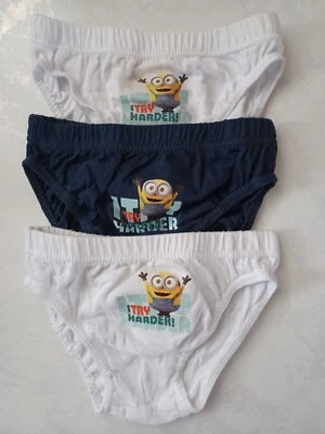 LOT DE 3 SLIPS GARCON LES MINIONS AGE 2/3 ANS (92/98CM) 100% COTON - Photo 1/2
