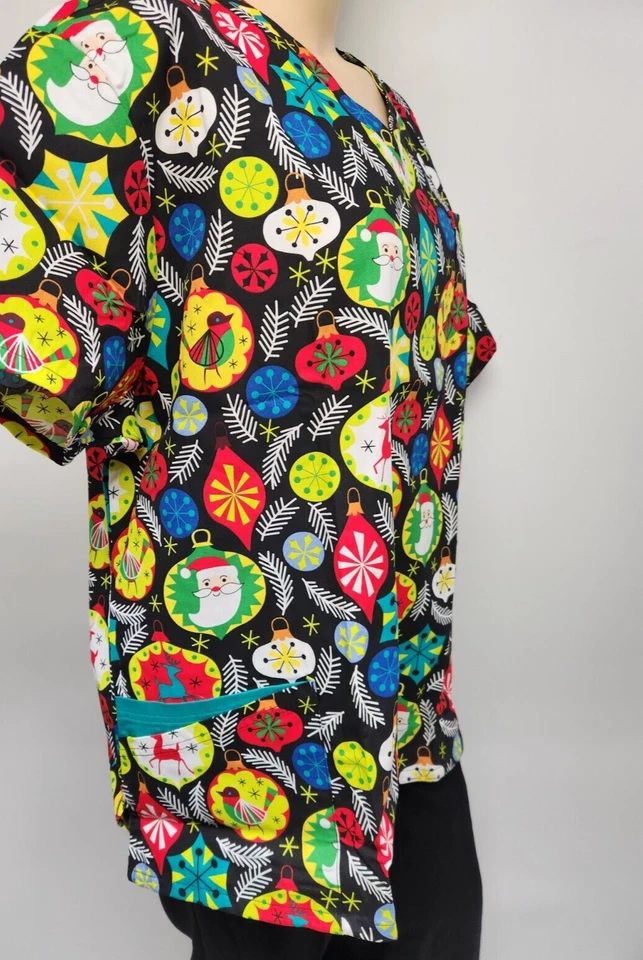 Womens Scrub Top Butter-Soft by UA Cotton Blend Christmas Ornaments 3 Pocket - Image 3 of 4