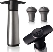 Vacu Vin Stainless Steel Wine Saver Pump with 2 Vacuum Bottle Stoppers