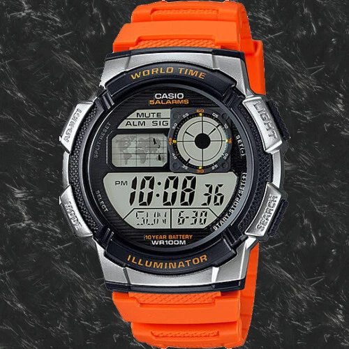 Casio Men's World Time Watch - Orange (AE1000W-4BVCF)