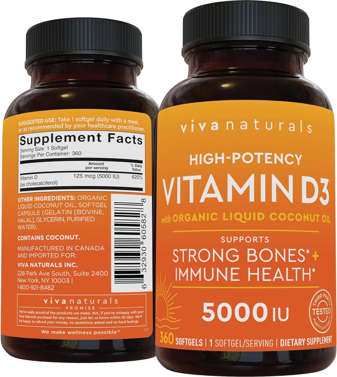 Viva Naturals D3 Vitamin 5000 IU Softgels (125 mcg), 360 Softgels