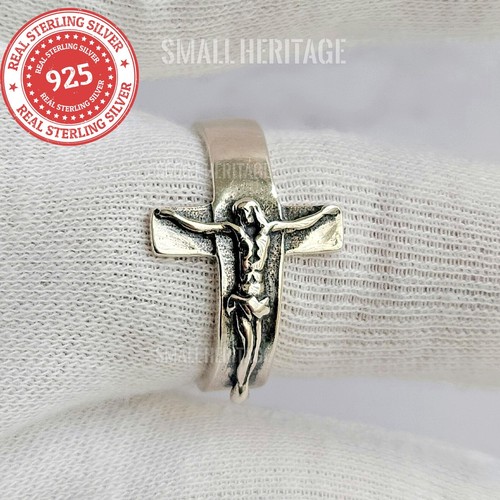 Crucifix Ring Adjustable 925 Sterling Silver Jewelry Resizable Opening 7-12 Size - Picture 6 of 9
