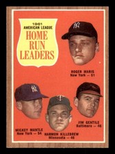 1962 Topps Baseball #53 A.L. Home Run Leaders Maris Mantle Killebrew NM *e1