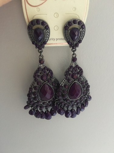 FAUX PURPLE STONE DANGLE EARRINGS BY MISO - FASHION/COSTUME JEWELLERY