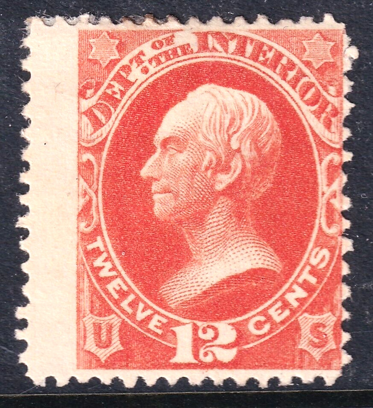 USA 1873 Dept. of the Interior unused 12c vermillion Clay on thin hard paper