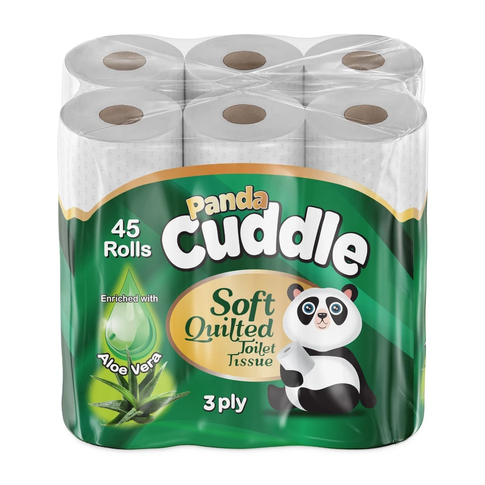 CUDDLESOFT Quilted 3 Ply Panda Cuddle Soft Toilet Tissue Aloe Vera - 9 | 18 | 45 |90 Rolls