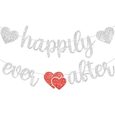 KatchOn Silver Happily Ever After Banner - 10 Feet | Glitter Happily Ever Aft...