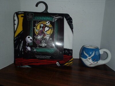 The Nightmare Before Christmas Jack Disney Plush Blanket 48 X 60 & Zero Mug 