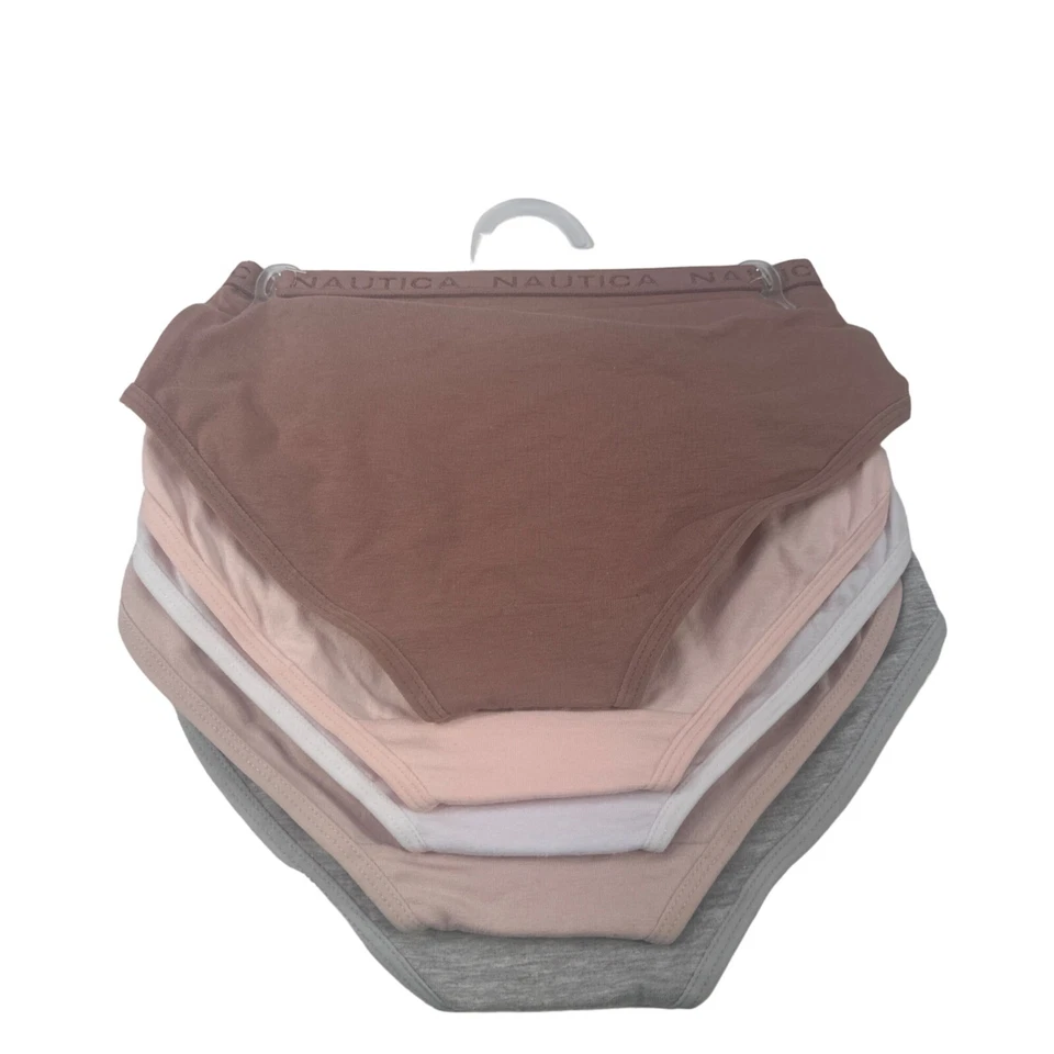 Lot Of 5 Nautica Girl's Size Medium Panty Brief Brown Pink White Beige Gray New - Image 2 of 4