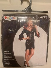 New Disguise Sequin Glampira Deluxe Vampire Costume Black Red Adult Size L 12-14