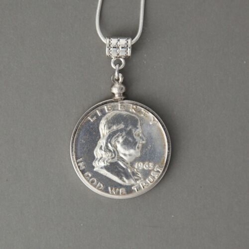 Data personalizzata argento Franklin mezzo dollaro su catena serpente argento sterling 18 o 20 - Foto 1 di 3
