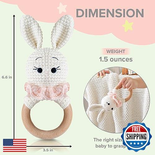 Wooden Baby Rattle Toy - Deluxe Handcrafted Wooden Bunny Rattle and Teether | - Picture 2 of 5