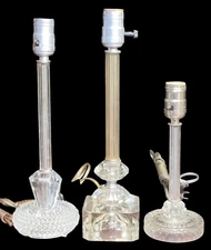 Antique Lot Of 3 ART DECO STREAMLINE GLASS CANDLESTICK TABLE LAMPS 1920s BOUDOIR