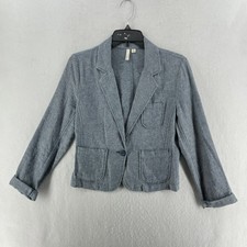 Frenchi Blazer Women’s Sz M Blue Overcoat Single Breasted Notched Linen Blend