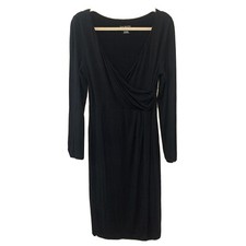 Talbots Cocktail Sheath Dress Womens Small Black Surplice Ruched Evening
