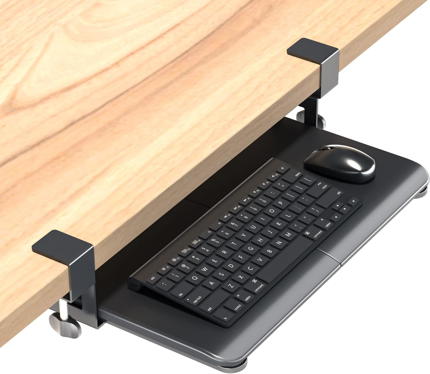 Small Keyboard Tray under Desk, Pull Out Keyboard & Mouse Tray with C Clamp, 20