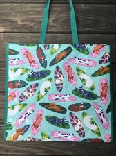 New TJ Maxx Shopping Bag Reusable Big Tote Gift Dogs On Surfboards Teal Green