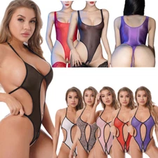 Womens Sexy One Piece Bodysuit Swimwear Sheer Cutout Monokini Babydoll Nightwear