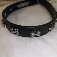 Top Paw® Dog Bones Black Leather Dog Collar Size large