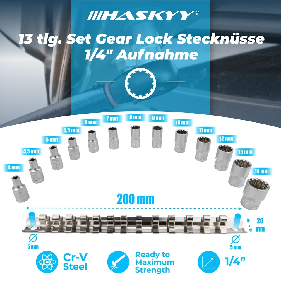 HASKYY® 1/4" Multi-Steckschlüssel-Set-Satz 4-14mm Nuss-Stecknüsse 6-12-Kant - Bild 3 von 4
