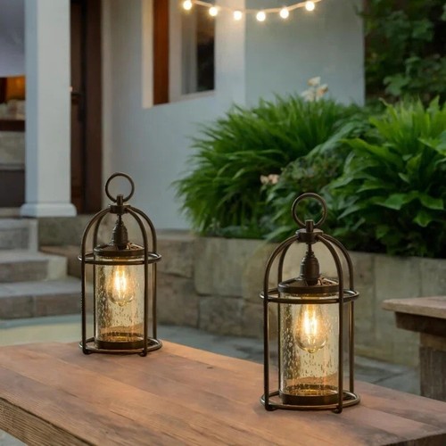 Lanterna Franklin sempreverde 14 pollici vintage vetro design Edison luce LED solare - Foto 9 di 10