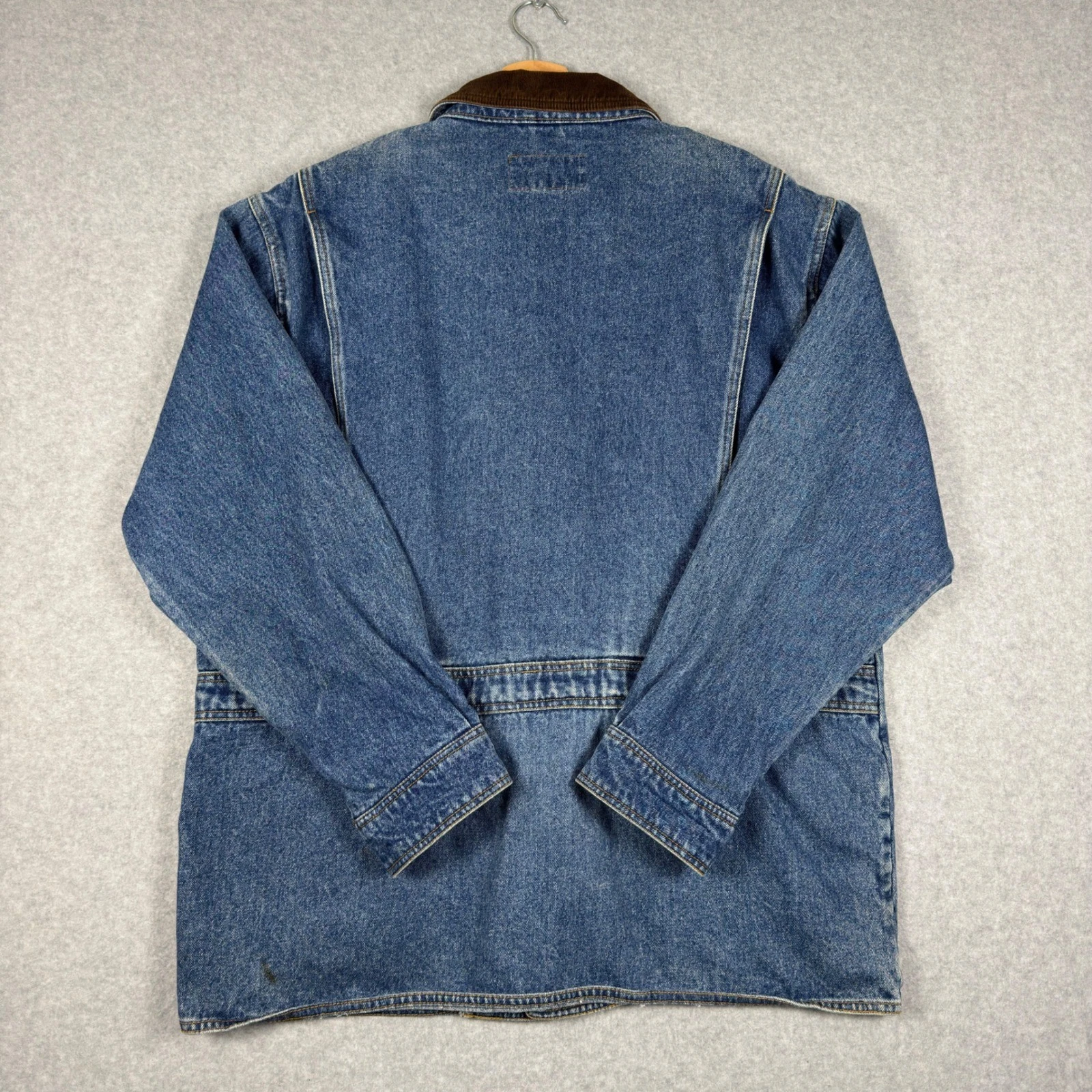 Vintage 90s Eddie Bauer Denim Jacket Mens L Chore Barn Coat Corduroy Collar - product detail image 2