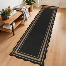 2X8 Ft Washable Runner Rug Scalloped Black