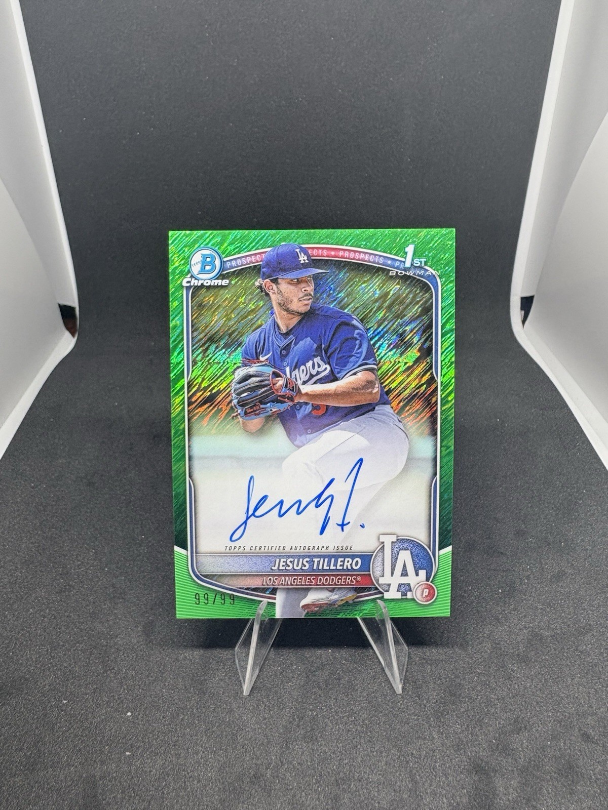 2025 Bowman Jesus Tillero 1st Bowman Chrome Auto Green Refractor /99 LA Dodgers