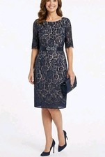 ELIZA J  Lace Sheath Dress Rhinestone Belt Navy Blue Formal Cocktail  Size 10P