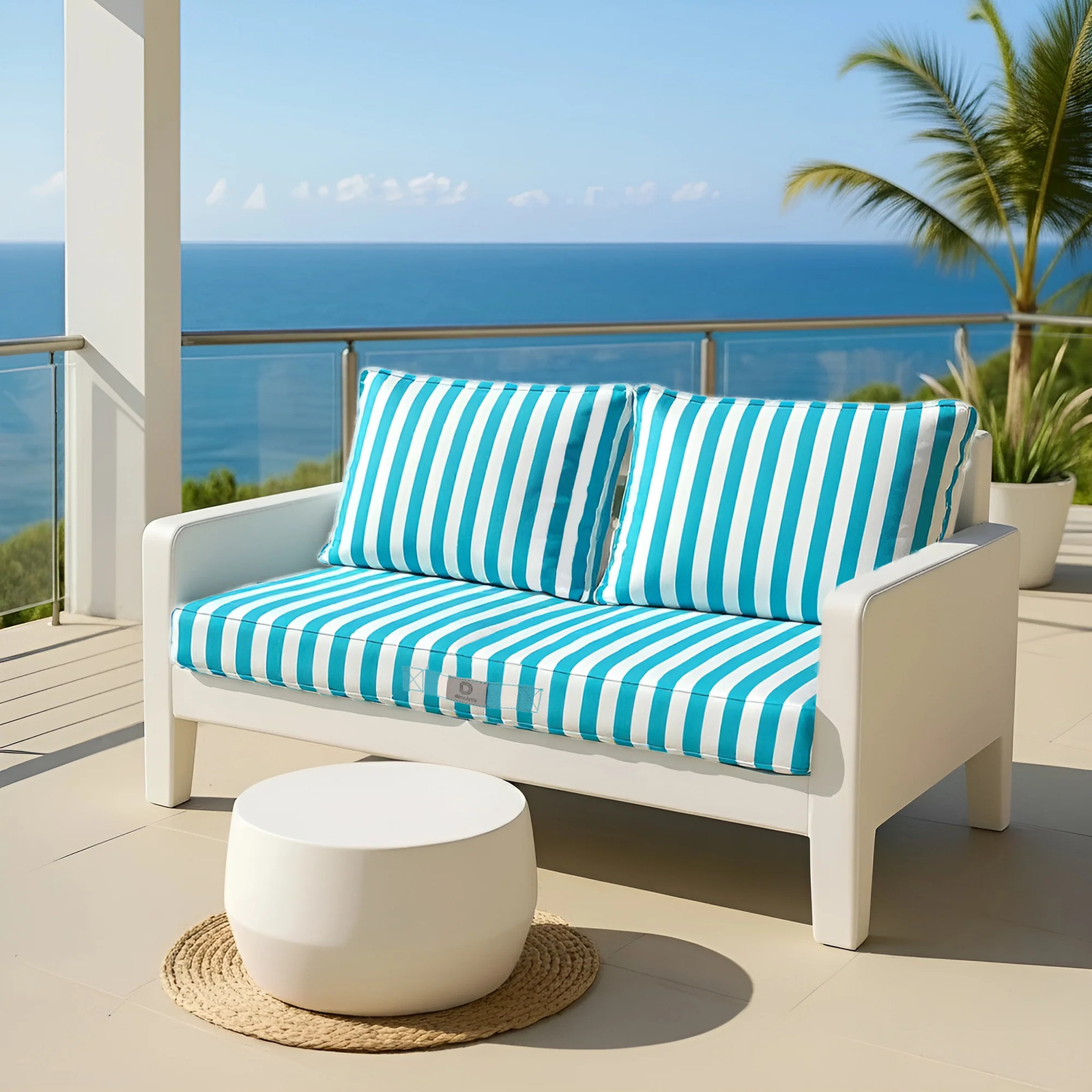 Coussin pour salon de jardin déhoussable 120x60cm assise banquette palette turquoise