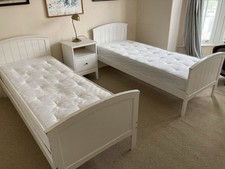 2 Small Single white beds with mattresses, used, VGC