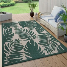 Rugshop Indoor/Outdoor Area Rug Floral Leaves Textured Flat Weave Rug Patio Rugs