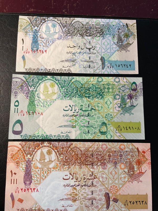 QATAR NICE TRIO OF  BANKNOTES ONE, 5 & 10 RIYALS ND (2008) P 28, 29 & 30