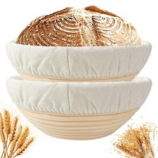 Banneton Bread Proofing Basket Set of 2: 9 Inch Round Sourdough Proofing Bowl...