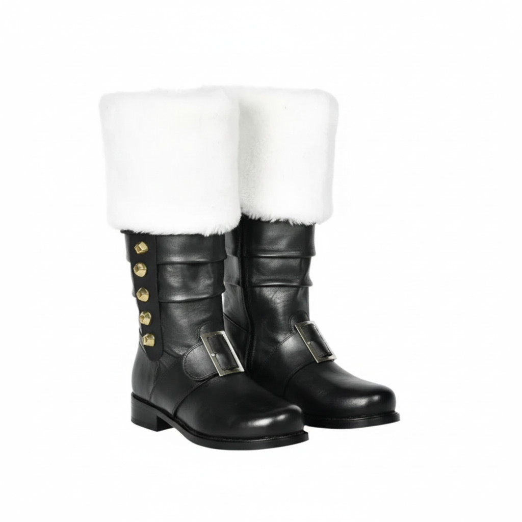Botas de Papá Noel de cuero hechas a mano imitación piel disfraz de Navidad calzado