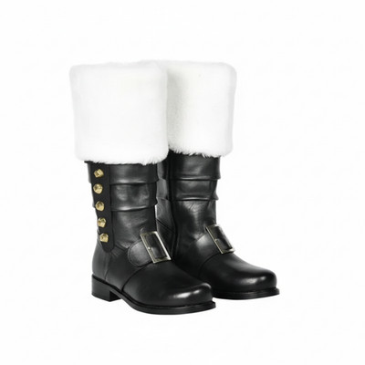 Handmade Leather Santa Claus Boots Faux Fur Christmas Costume Footwear
