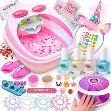 Glow in Dark Kids Spa Day Kit for Girls, 42 Pieces Waterfall Foot Spa Toys, Nai