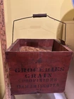 c.1898 Damariscotta ME old red paint stain egg crate wooden box advertising