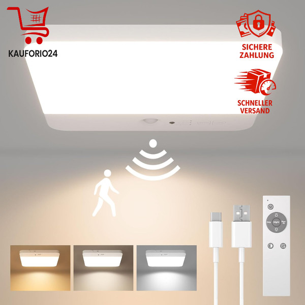 Deckenlampe LED Dimmbar Kabellos Mit Bewegungsmelder 3 Farbtemperaturen-image
